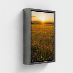 Impresión de pintura en lienzo Retrato Naturaleza de la puesta de sol en un prado de flores multicolores