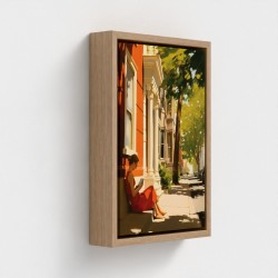 Tableau imprimé art sur toile encadrée, illustration représentant une jeune femme assise lisant un livre