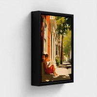 Tableau imprimé art sur toile encadrée, illustration représentant une jeune femme assise lisant un livre