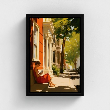 Tableau imprimé art sur toile encadrée, illustration représentant une jeune femme assise lisant un livre