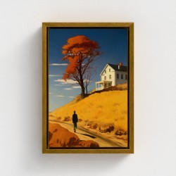 TABEL PRINTET Kunst på lærred indrammet, silhuet silhuet illustration gåtur til et hus på bakken