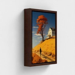 Table Printed Art On Canvas Framed, Silhouette Silhouette Illustration Walk to a House on the Hill