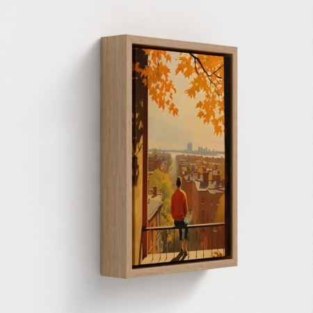 Tabelle Gedruckt Kunst auf Leinwand gerahmt Illustration Urban Ansicht im Twilight Man Schauen Sie auf Fallfarben Dächer