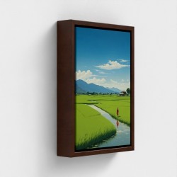 Tafel gedrukte kunst op canvas ingelijste illustratie Landelijk landschap Vreedzame rizieres onder een blauwe hemel Eenzame pers