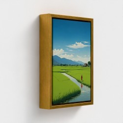 Table Printed Art On Canvas Framed Illustration Rural Landscape Peaceful Rizieres Under A Blue Sky Solitary Person
