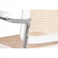Stoel met witte houten armleuningen, zilveren chroomvoeten, gevlochten Cannage Seat