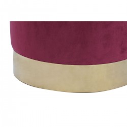 Veel van 2 pouten ronde voetsteun in velours beige en Bordeaux gouden rand 40 x 40 x 42 cm