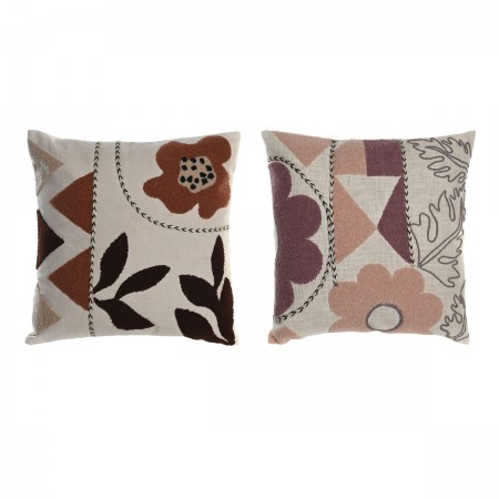Conjunto de 2 cojines decorativos bordados Flor blanca y rosa 45 x 45 cm