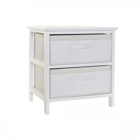 Table de chevet 2 tiroirs Blanc Bambou et Bois de Paulownia 42 x 32 x 45 cm