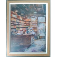 Paio di negozi acquerello Boutique Libreria, acquerello pittura Libri decorazioni a muro incorniciata