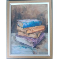 Pair Watercolor Stores Boutique Bookcase, Watercolor Painting Books Wall Decor Framed