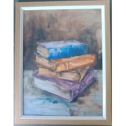 Paar aquarel winkels boutique boekenkast, aquarel schilderij boeken muur decor ingelijst