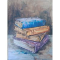 Paire tableaux aquarelles décor boutique bibliothèque, livres peinture aquarelle décoration murale encadrée