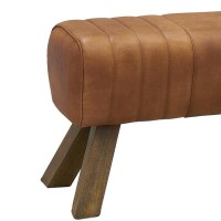 Taburete de pie de cuero rectangular y de madera: rectángulo Pouf Seat Cuero genuino y lateral lateral en el interior
