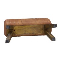 Rektangulärt läder och träfötter avföring: Rektangel Pouf SEAT äkta läder och sidobender inuti