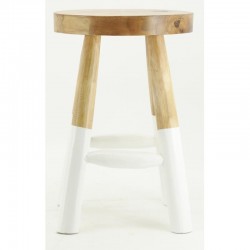 Taburete redondo de madera de teca natural y tintado blanco