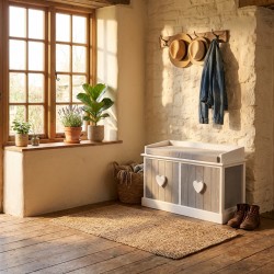 Banc en bois avec tiroirs, meuble banc chaussure entrée chambre dressing déco rustique chic