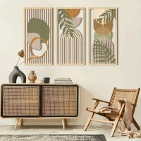 Set van 3 houten panelen, Boheemse stijl wanddecoratie voor woonkamer, slaapkamer en kantoor