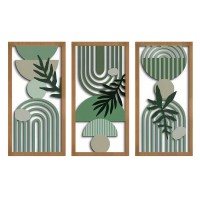Lote de 3 painéis de madeira - decoração da parede boêmia com tema vegetal para sala de estar, sala e escritório