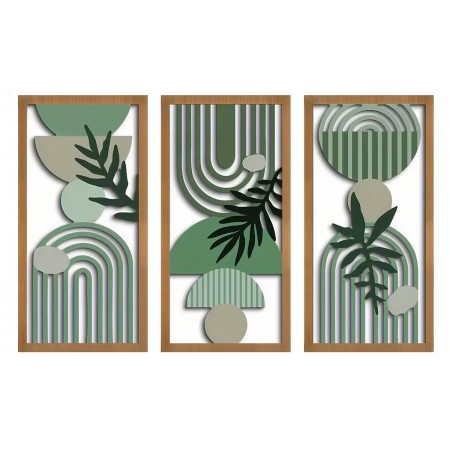 Lot of 3 Wooden Wall Panels - Bohemian Wall Decor with Vegetal Theme for Living Room, Room and Office