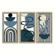 Set of 3 blue wooden wall panels, bohemian wall decoration abstract motifs