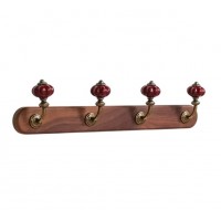 Wall coat coat holder with 4 red, green and yellow ceramic hooks