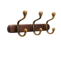 Trä väggkrok med 3 guld metall krokar, naturlig design väggklocher för ingång, sovrum och badrum