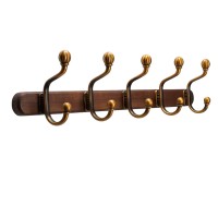 Hölzerner Wandhaken mit 5 Gold-Metallhaken, natürlichen Design Wallcoat-Kleiderstangen für Eingang, Schlafzimmer und Badezimmer