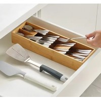 Gama de bambu coberto, prático organizador de gaveta de cozinha superparável coberto