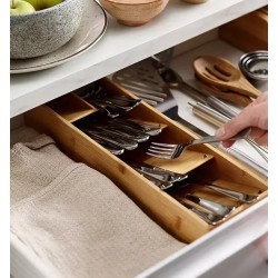 Range couverts en bambou, organisateur de tiroir cuisine pratique couverts superposable