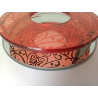 Bougeoir rond en verre rouge à relief avec fond miroir