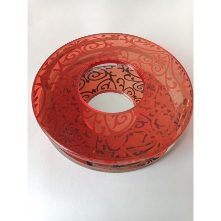 Bougeoir rond en verre rouge à relief avec fond miroir