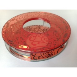 Bougeoir rond en verre rouge à relief avec fond miroir