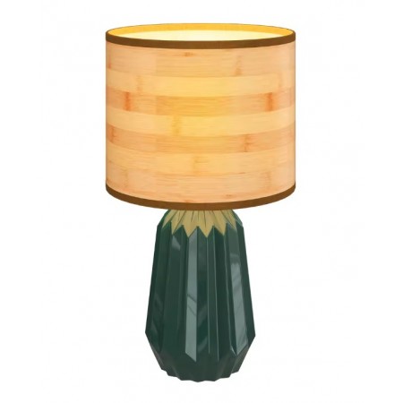 Lampe de table en céramique verte avec abat-jour en lin, Lampe de chevet 40W pour chambre et bureau