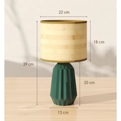 Groene keramische tafellamp met linnen lampenkap, bedlampje 40w voor slaapkamer en bureau
