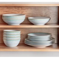 Vihreä keraaminen keraaminen Crocker Set, 16-huoneen palvelu 4 hengelle