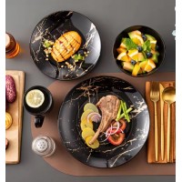 Black marble table 16-room porcelain, plates, bowls, cups and saucers for 4 people