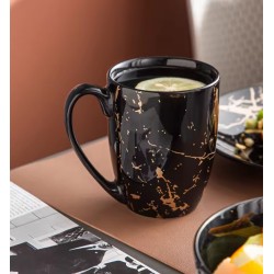 Service de table en marbre noir 16 pièces en porcelaine, assiettes, bols, tasses et soucoupes pour 3 personnes