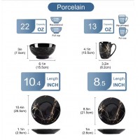 Czarna marmurowa tabela 16-pokojowa porcelana, talerze, miski, kubki i spodki dla 4 osób