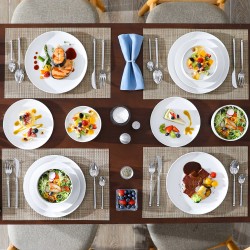 Set da tavolo in porcellana bianca da 12 pezzi, piastre in ceramica e ciotole per cena e uso quotidiano