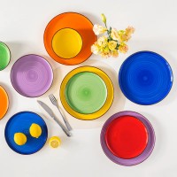 24-delt keramisk Callery Set Mixed Colors, Spiral Malte Håndmønstre Bowl Design Bowl