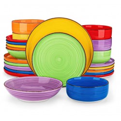 Conjunto de Callery de cerâmica de 24 peças Misturado cores, espiral pintado mão padrões de tigela design tigela