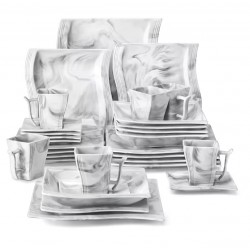 Set de mesa 30 piezas efecto de porcelana de mármol gris, servicio completo 6 personas Placas, tazas y platillos