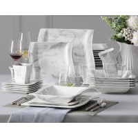 Tabela Set 30 peças Efeito de porcelana Mármore cinza, serviço completo 6 pessoas pratos, copos e pires