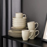 Sett med 32 stykker Beige Stenware, Plater, Skåler og Elegante Keramiske kopper