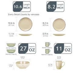 Set of 32 pieces of beige stoneware, plates, bowls and elegant ceramic cups