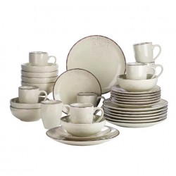 Set of 32 pieces of beige stoneware, plates, bowls and elegant ceramic cups