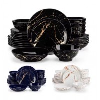 Puertas de plato de 24 piezas de China Golden vidriado 6 personas, placas y cuencos