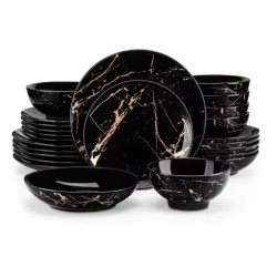 Ensemble vaisselle 24 pièces en porcelaine glaçure dorée 6 personnes, assiettes et bols
