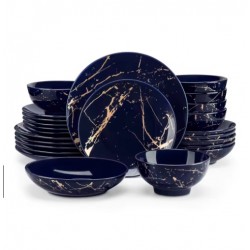 Puertas de plato de 24 piezas de China Golden vidriado 6 personas, placas y cuencos